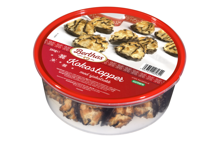 Kokostopper m/Sjokolade 350g*12 Berthas - Bilde 3