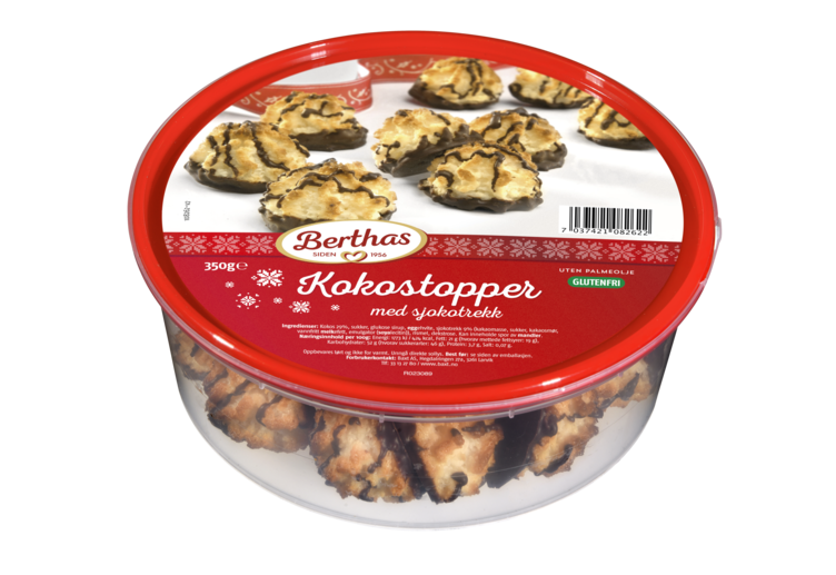 Kokostopper m/Sjokolade 350g*12 Berthas