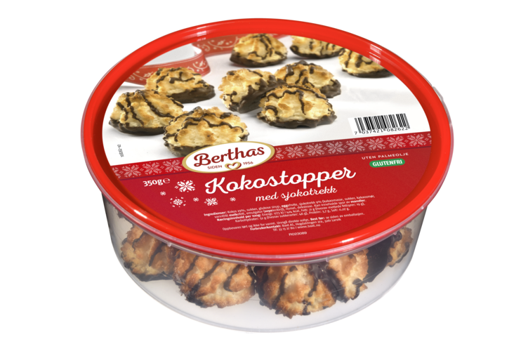 Kokostopper m/Sjokolade 350g*12 Berthas - Bilde 2