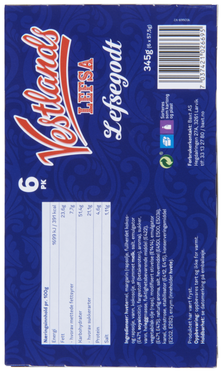 Singelpakkede Lefser Kanel 345g Vestlandslefsa - Bilde 7