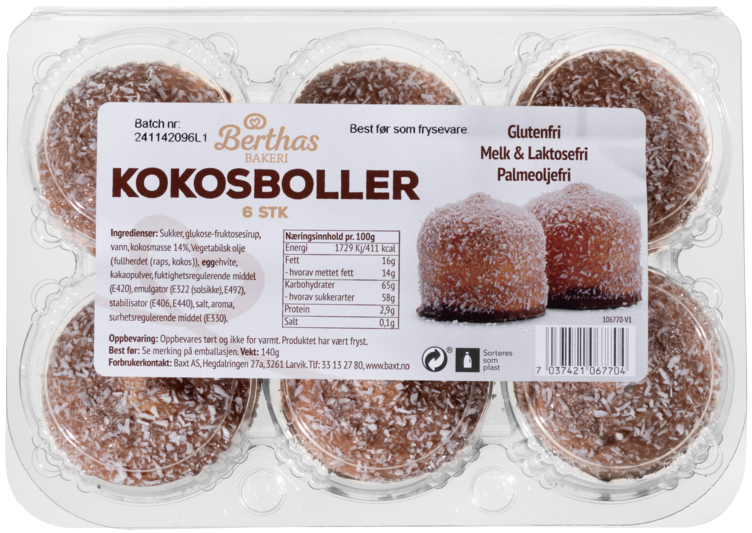Kokosboller 6pk 140g Berthas - Bilde 3