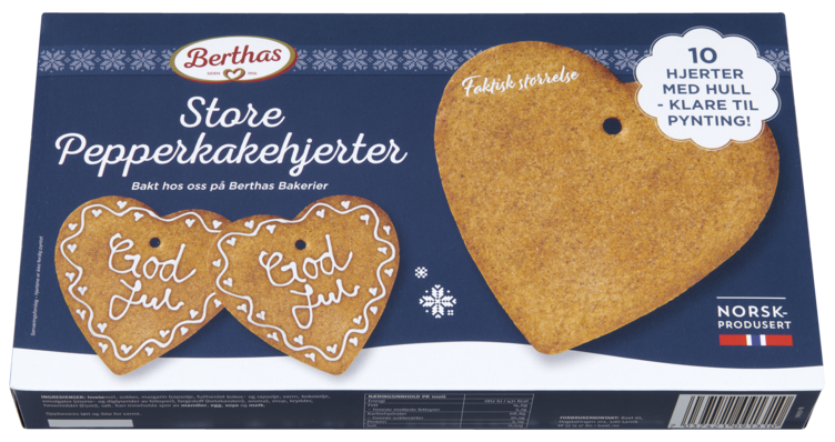 Store Pepperkakehjerter 10stk 410g Berthas