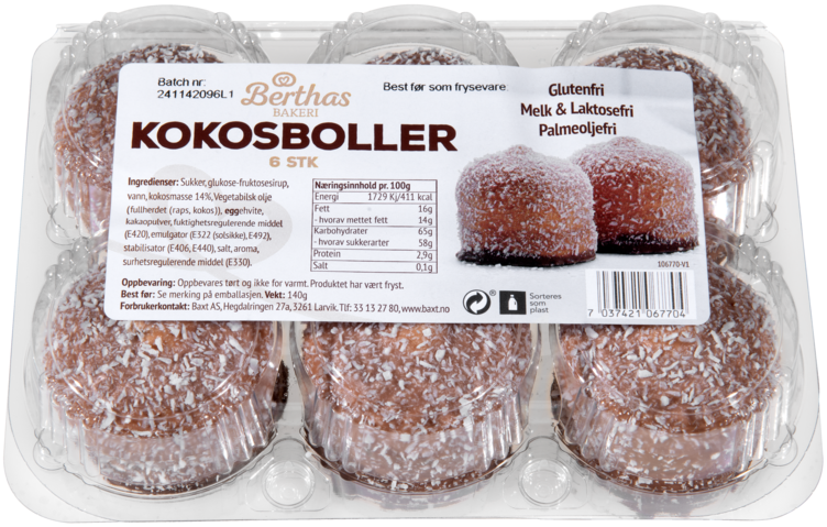 Kokosboller 6pk 140g Display Berthas